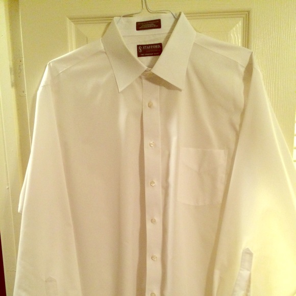 Stafford 17 1/2 36/37 white solid button down - Picture 1 of 2