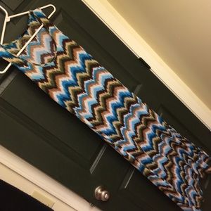 Tan Dark Brown and Blue Maxi Dress