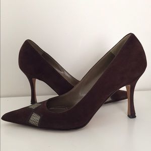 Manolo Blahnik Brown Suede Heels