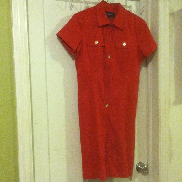Jones New York Signature Red Shirt Dress Sz 4