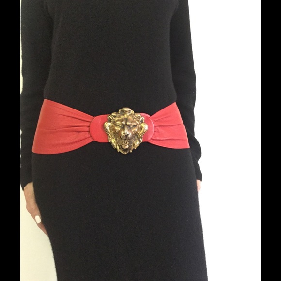 LIONS HEAD STUNNING RED LEATHER BELT, PARIS FRANCE - Picture 1 of 6