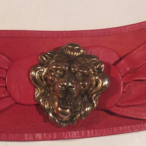 LIONS HEAD STUNNING RED LEATHER BELT, PARIS FRANCE - Picture 3 of 6