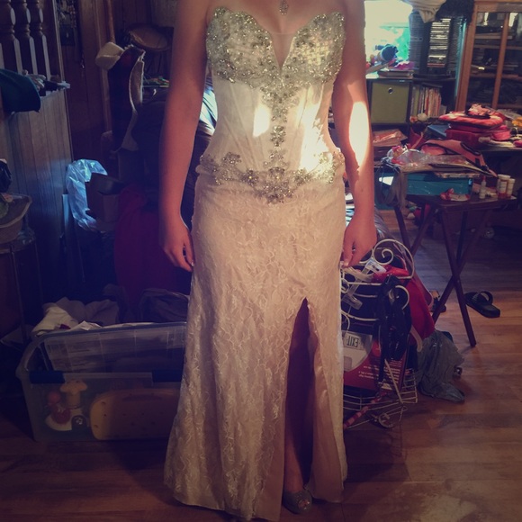 Lacey and beaded prom dress