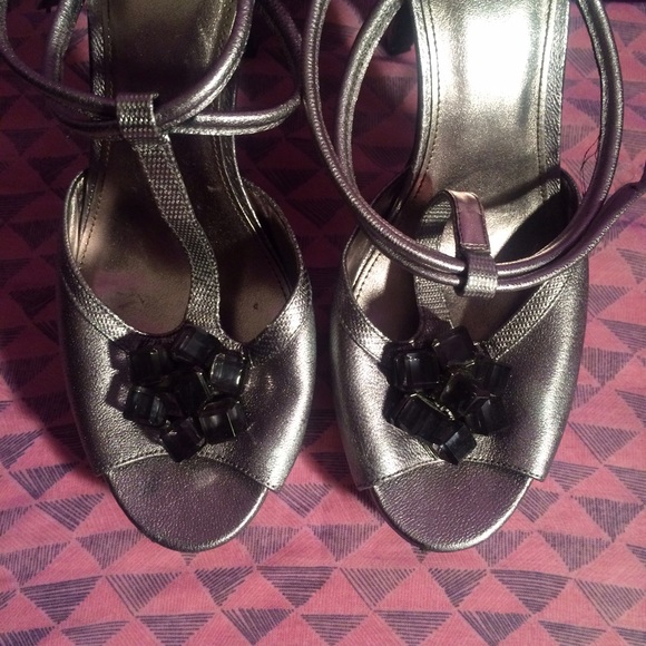 Calvin Klein Silver Heels Ankle Straps Size 10