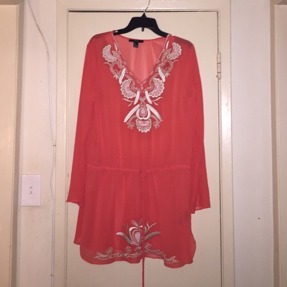Forever 21 swim cover/chiffon dress w embroidery