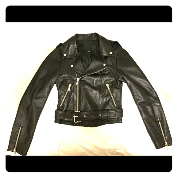 Authentic black lambskin leather biker jacket