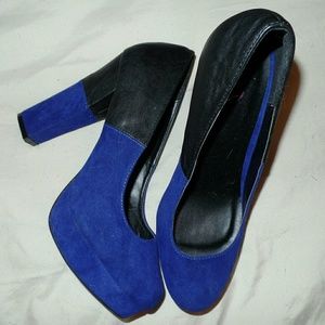 Blue Suede and Black Leather Pumps