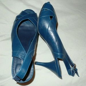 Teal Open Toe Heeled Sandals