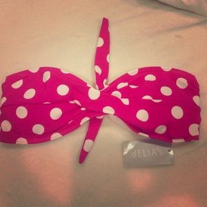BNWT Delia's bandeau pink polka dot swimsuit SZ L
