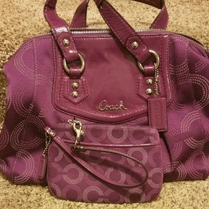 *Coach Ashley dotted op art satchel & coin purse