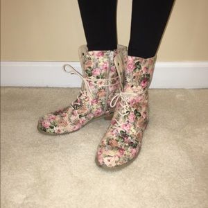 Pink Flower Combat Boots
