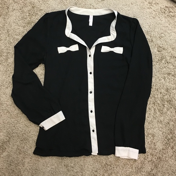 Black Blouse with Cream Bows