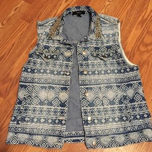 Forever 21 denim vest tribal print jacket