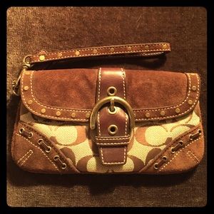 Coach Leather & Suede Wristlet w/ Brass Detail