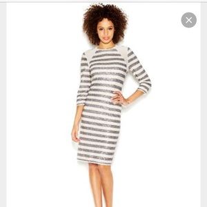 Three-Quarter Sleeve Sequin Striped Sheath Dress