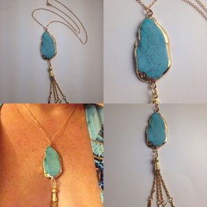 Turquoise Pendant with Gold Plated Fringe NWT