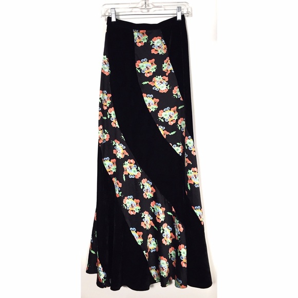 Free People Black Velvet & Floral Maxi Skirt - Picture 2 of 4