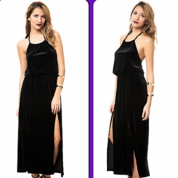 Black Velter Halter Maxi Dress - Picture 3 of 3