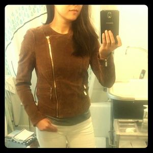 Brown suede leather jacket biker style