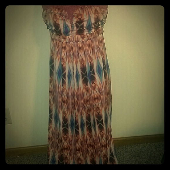 Strapless tribal print maxi dress