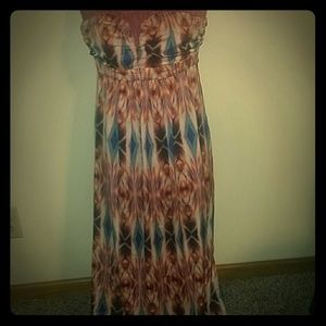 Strapless tribal print maxi dress