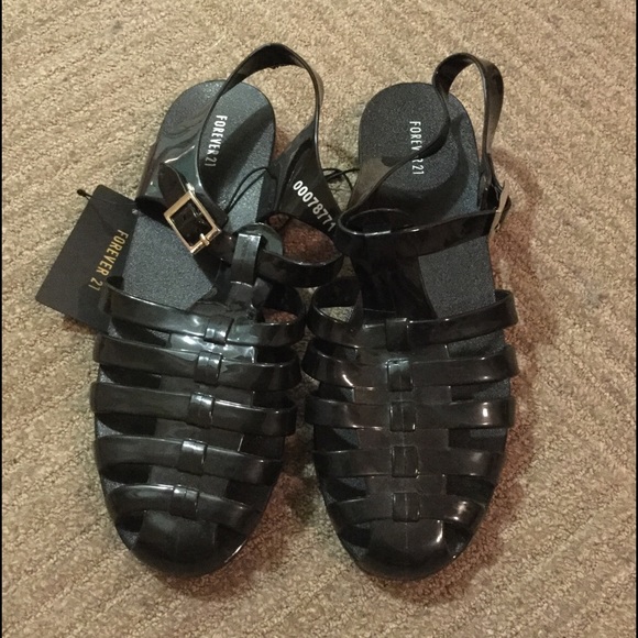 F21 black jelly sandals