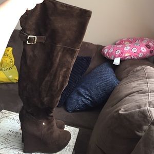 Over the knee suede wedge boots