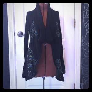 Black embroidered wool cardigan