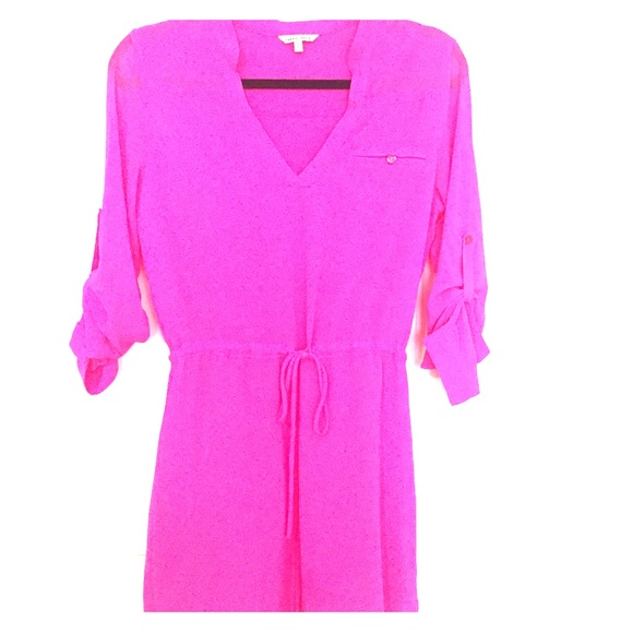 Hot pink shirt dress