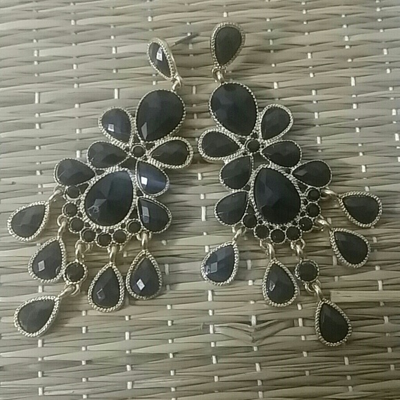 Black and Gold Chandelier Earrings