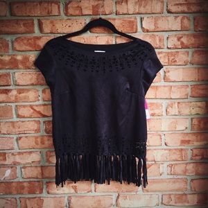 Faux Suede Laser Cut Shirt