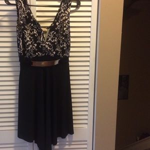 Black and beige cocktail asymmetric dress