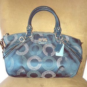 Coach Madison Teal/Silver Dotted OpArt Print Bag