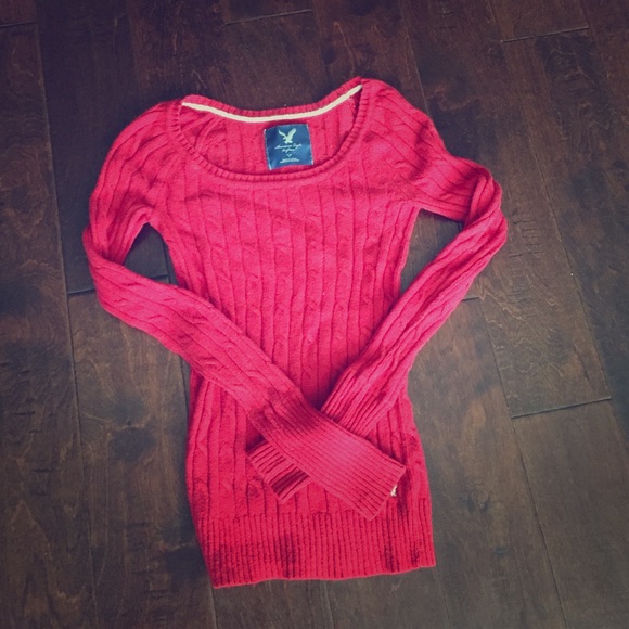 Red cable knit fitted sweater