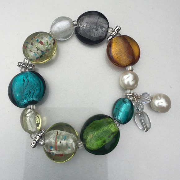 Silpada Sterling Foiled Glass Bead Stretch Bracele