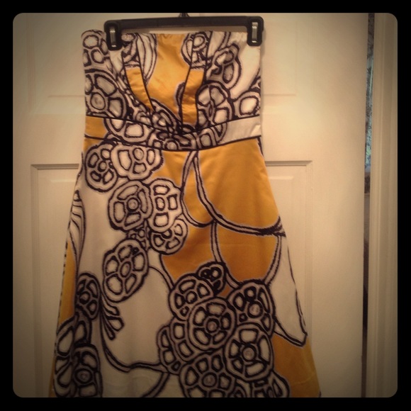 The Limited strapless navy/yellow floral dress