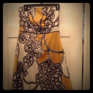 The Limited strapless navy/yellow floral dress