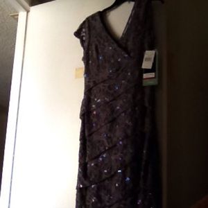 Brown lace & sequin knee length dress