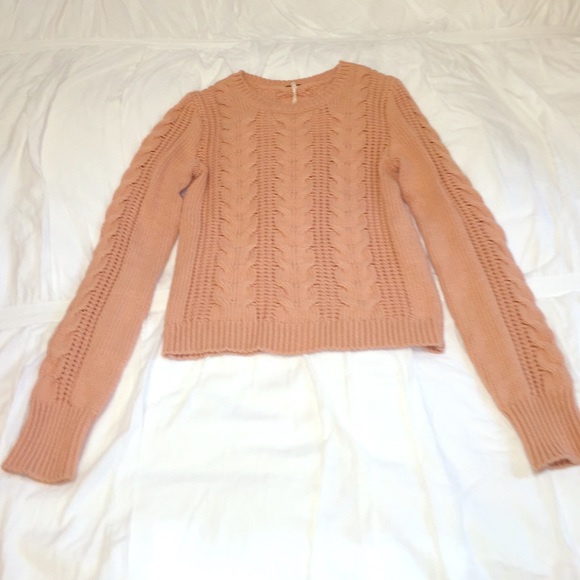 Free People pink cotton cable knit sweater