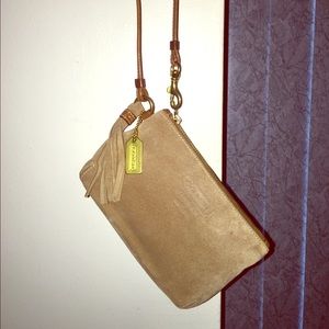 Coach Suede Tan Mini Wristlet w/ Fringe Detail