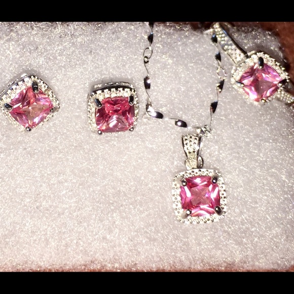 Sterling Silver and Pink Topaz Set - Picture 1 of 1