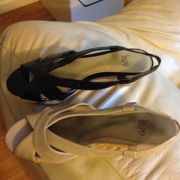 IMPO wedges in taupe and black