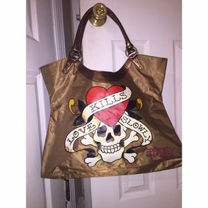Brown Ed Hardy tote bag
