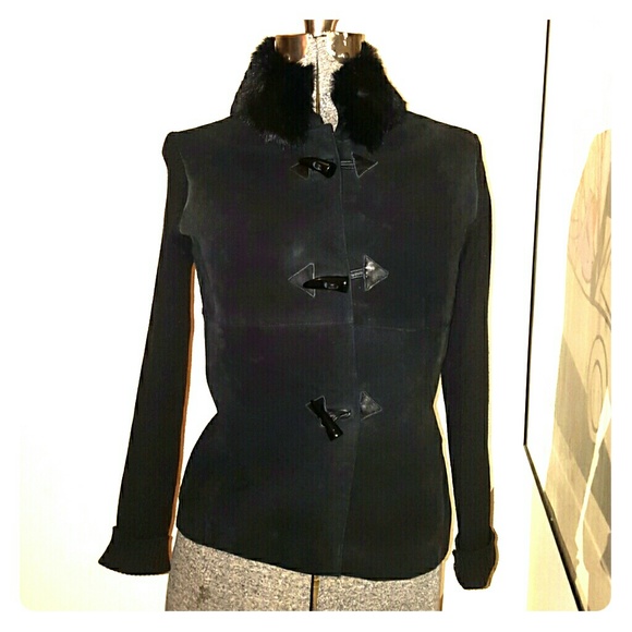 Escapade black suede , cable knit and fur sweater