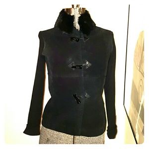 Escapade black suede , cable knit and fur sweater