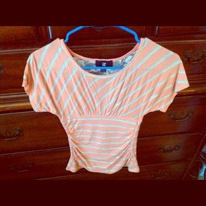 Coral striped top with lace back