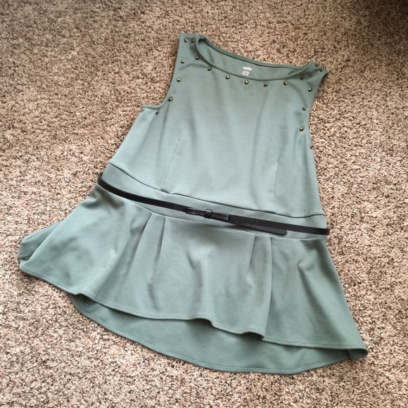 Army green, studded peplum top