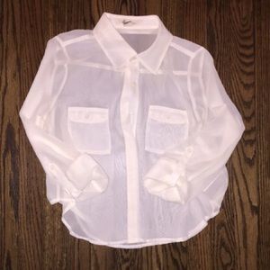 Sheer white button up crop top