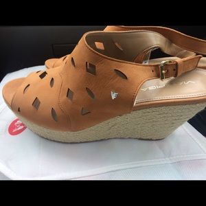 Brown leather wedges