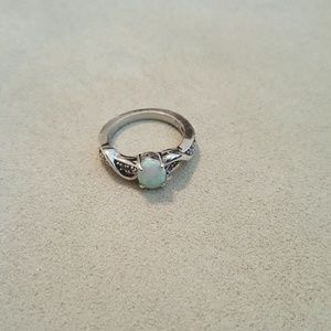Opal and White Sapphire White Gold Ring